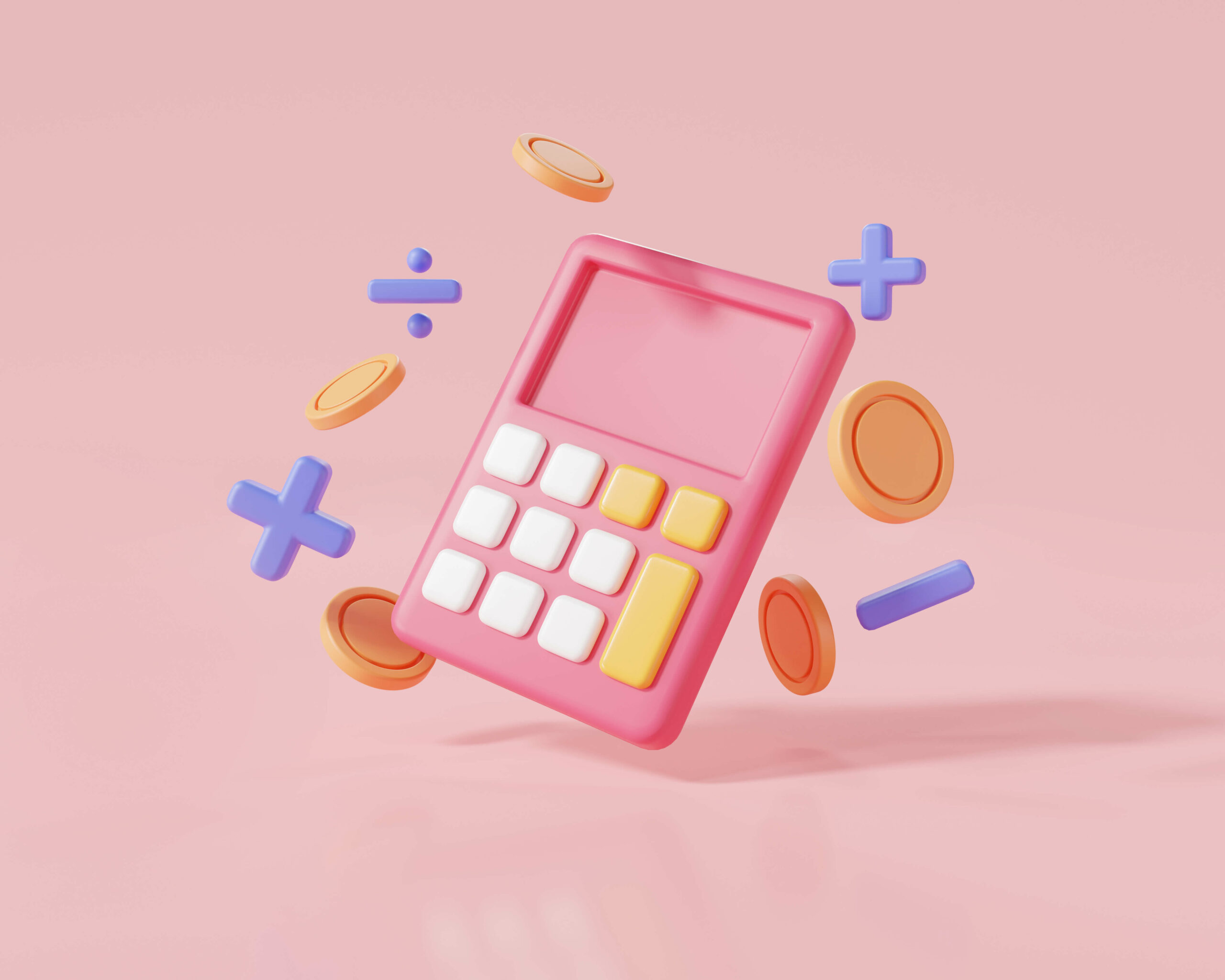 pink calculator with plus minus multiplication number divide math device calculate calculator accounting math tool finance education financial management concept 3d render illustration copia scaled