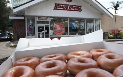Krispy Kreme’s stock rockets toward a record gain after McDonald’s announces it will sell the doughnuts at all U.S. restaurants