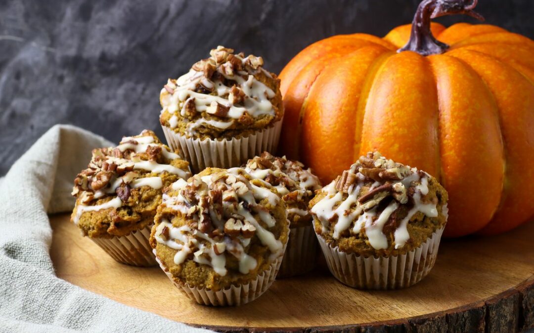 Pumpkin Pecan Muffins With Cream Cheese Glaze