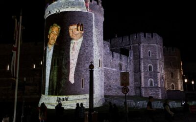 Trump, Jeffrey Epstein images projected on Windsor Castle